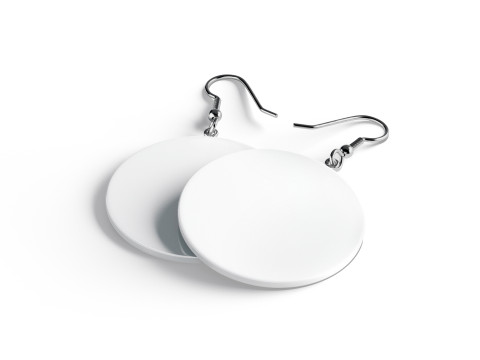 White Round Earring Pair - circle plastic ear jewel 3D Model