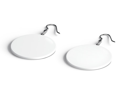 White Round Earring Pair - circle plastic ear jewel 3D Model
