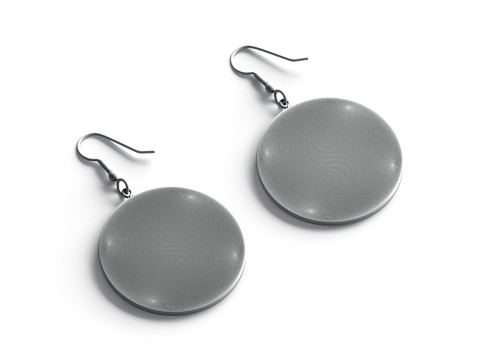 White Round Earring Pair - circle plastic ear jewel 3D Model