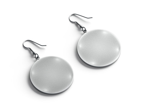 White Round Earring Pair - circle plastic ear jewel 3D Model