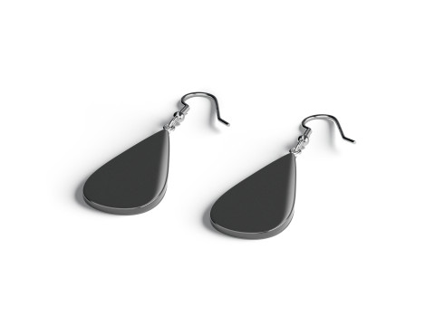 Black Drop Earrings - pair of teardrop ear jewel 3D 模型