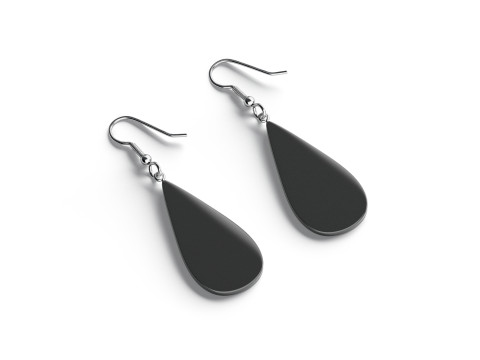Black Drop Earrings - pair of teardrop ear jewel 3D Модель