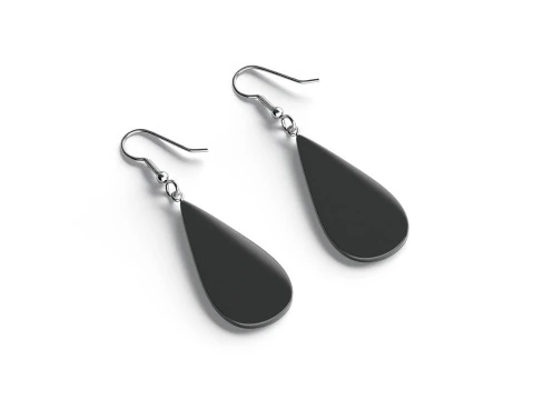 Black Drop Earrings - pair of teardrop ear jewel 3D Model