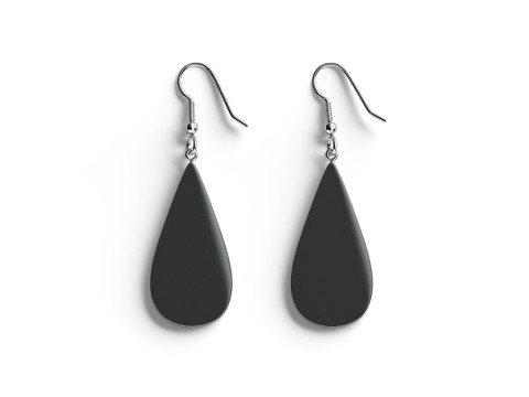 Black Drop Earrings - pair of teardrop ear jewel 3D Модель