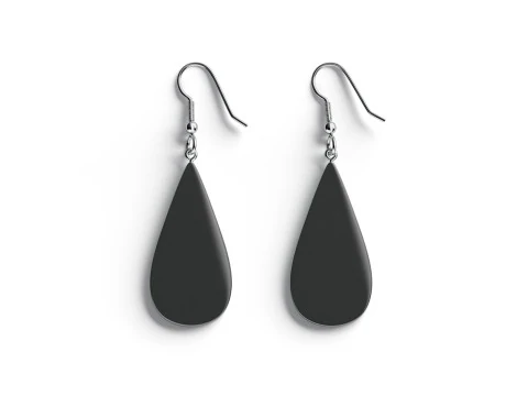 Black Drop Earrings - pair of teardrop ear jewel 3D Model