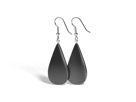 Black Drop Earrings - pair of teardrop ear jewel 3D Model