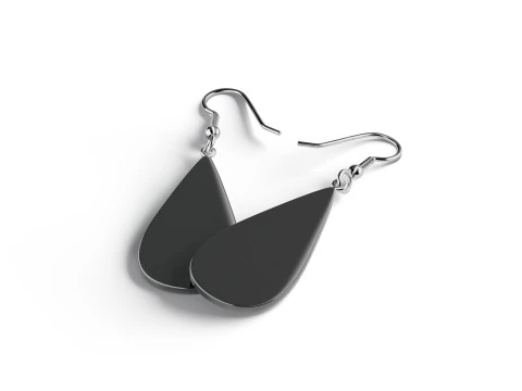 Black Drop Earrings - pair of teardrop ear jewel 3D Model