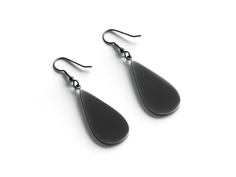 Black Drop Earrings - pair of teardrop ear jewel 3D Модель