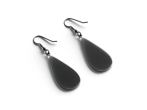 Black Drop Earrings - pair of teardrop ear jewel 3D Model