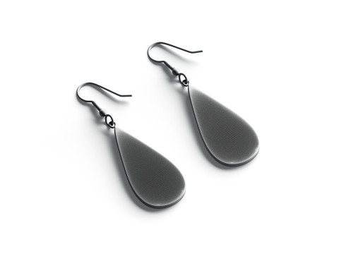 Black Drop Earrings - pair of teardrop ear jewel 3D Модель