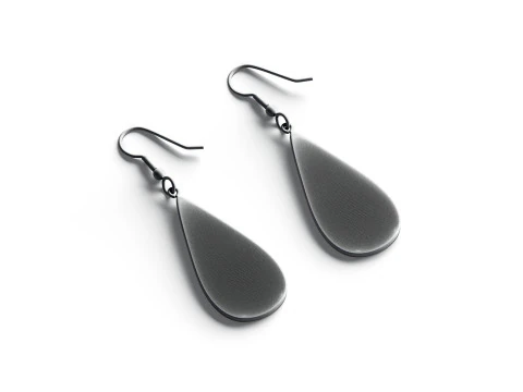 Black Drop Earrings - pair of teardrop ear jewel 3D Model