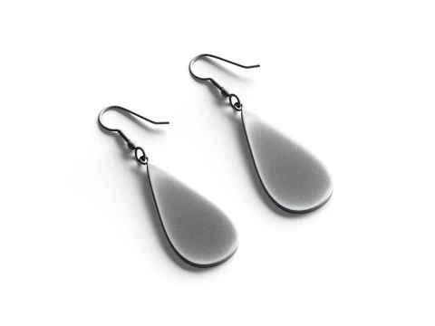 Black Drop Earrings - pair of teardrop ear jewel 3D Model