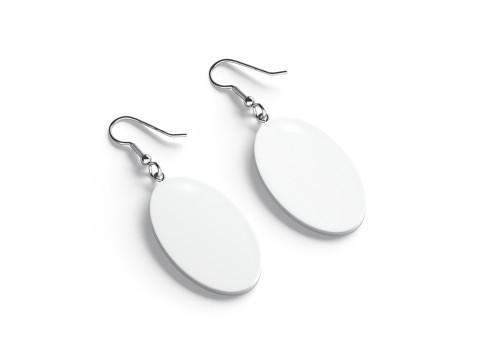 White Oval Earring Pair - ellipse eardrop bijou Model 3D