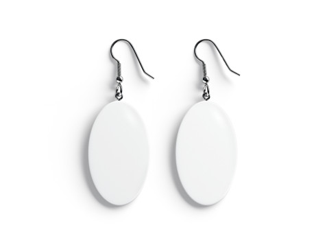 White Oval Earring Pair - ellipse eardrop bijou Model 3D