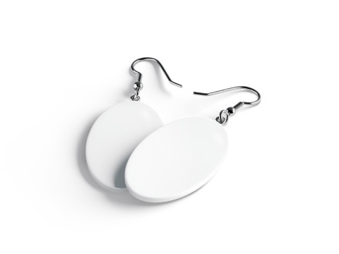 White Oval Earring Pair - ellipse eardrop bijou Model 3D