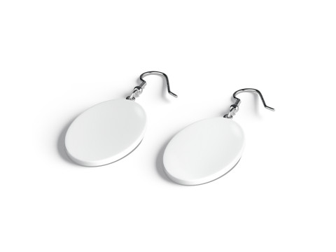 White Oval Earring Pair - ellipse eardrop bijou Model 3D
