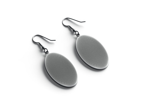 White Oval Earring Pair - ellipse eardrop bijou Model 3D