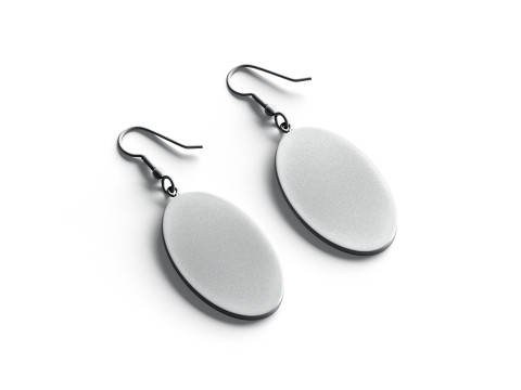 White Oval Earring Pair - ellipse eardrop bijou Model 3D