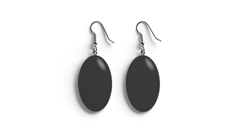 Black Ellipse Earrings - oval plastic ear jewel 3D Модель .c4d .max .obj .3ds .fbx .stl .blend