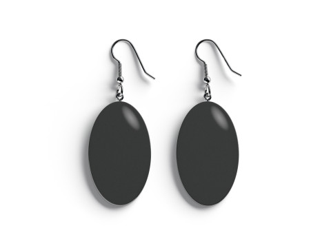 Black Ellipse Earrings - oval plastic ear jewel 3D 模型