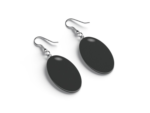 Black Ellipse Earrings - oval plastic ear jewel 3D Модель
