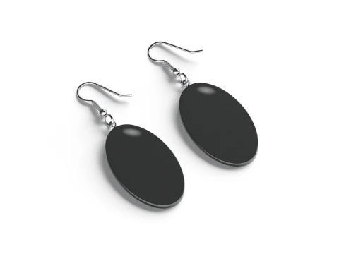 Black Ellipse Earrings - oval plastic ear jewel 3D Model