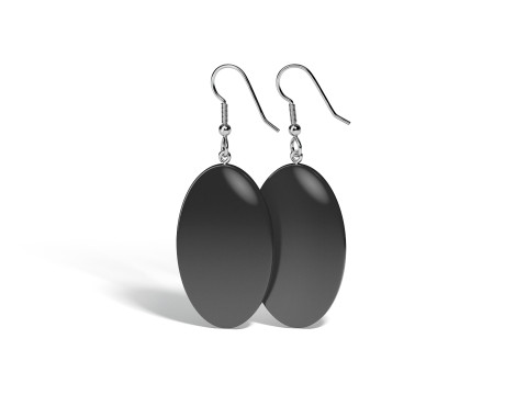 Black Ellipse Earrings - oval plastic ear jewel 3D Модель