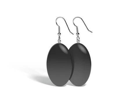 Black Ellipse Earrings - oval plastic ear jewel 3D Model