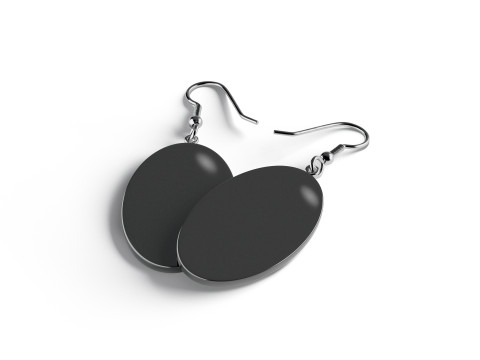 Black Ellipse Earrings - oval plastic ear jewel 3D Модель