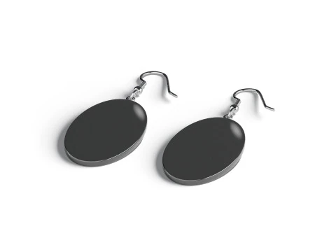 Black Ellipse Earrings - oval plastic ear jewel 3D Model