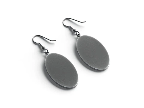 Black Ellipse Earrings - oval plastic ear jewel 3D Model