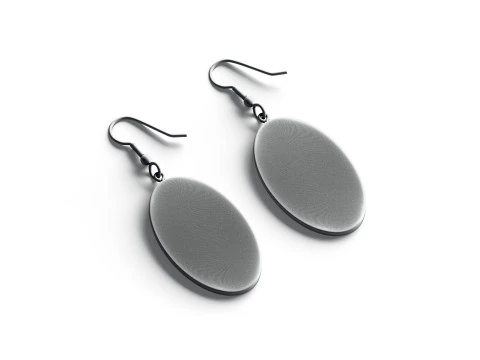 Black Ellipse Earrings - oval plastic ear jewel 3D Model