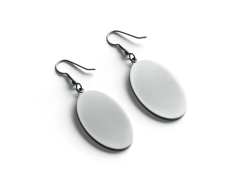 Black Ellipse Earrings - oval plastic ear jewel 3D Model