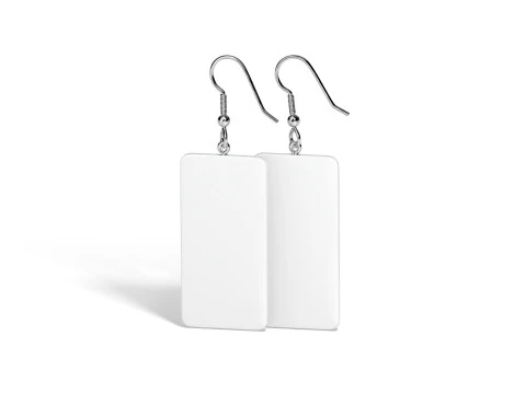 White Rectangular Earring Jewelry - pair of square ear jewel 3D Model
