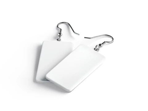 White Rectangular Earring Jewelry - pair of square ear jewel 3D Model