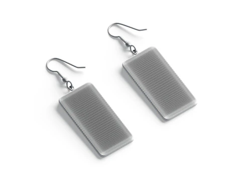 White Rectangular Earring Jewelry - pair of square ear jewel 3D Model