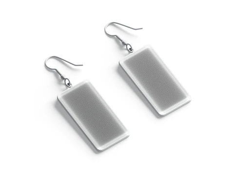 White Rectangular Earring Jewelry - pair of square ear jewel 3D Model