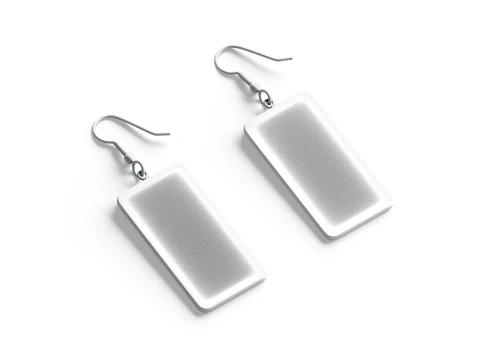 White Rectangular Earring Jewelry - pair of square ear jewel 3D Model