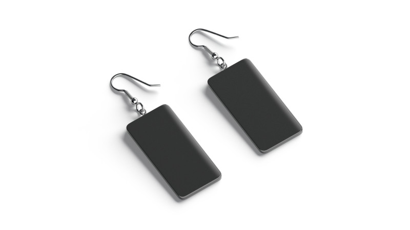 Black Rectangle Earrings - pair of plastic earing jewelery Modelo 3D .c4d .max .obj .3ds .fbx .stl .blend