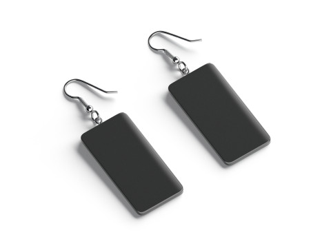 Black Rectangle Earrings - pair of plastic earing jewelery 3D 모델