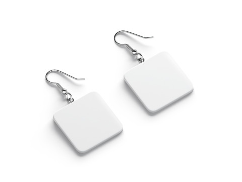 White Square Earring Pair - quadratic eardrop bijou 3D 모델