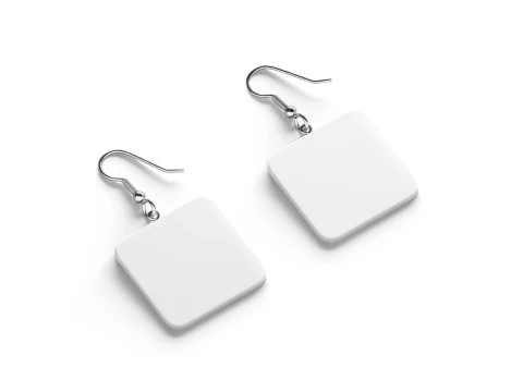 White Square Earring Pair - quadratic eardrop bijou 3D Model