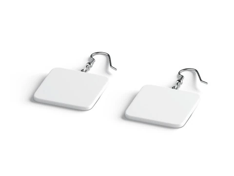 White Square Earring Pair - quadratic eardrop bijou 3D Model