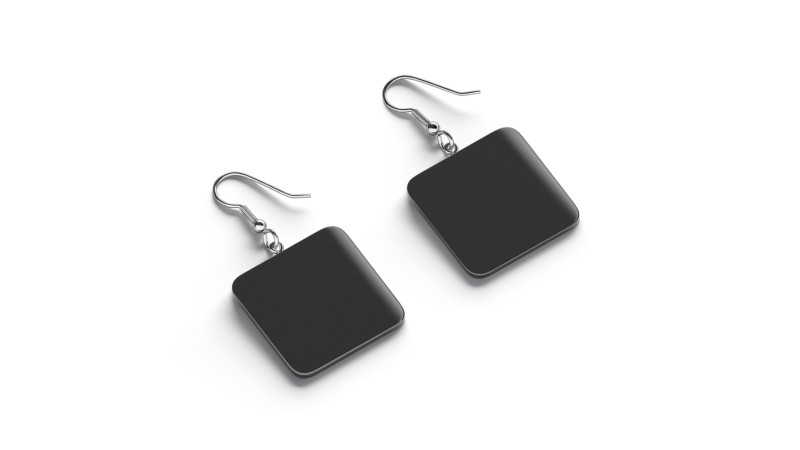 Czarne kwadratowe kolczyki - prostokątna plastikowa biżuteria do uszu Model 3D .c4d .max .obj .3ds .fbx .stl .blend 