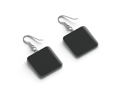 Black Square Earrings - rectangular plastic ear jewel 3D 모델