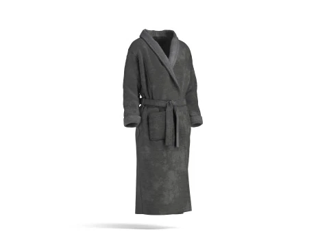 Black Hotel Bathrobe - fabric spa fleece housecoat 3D Model