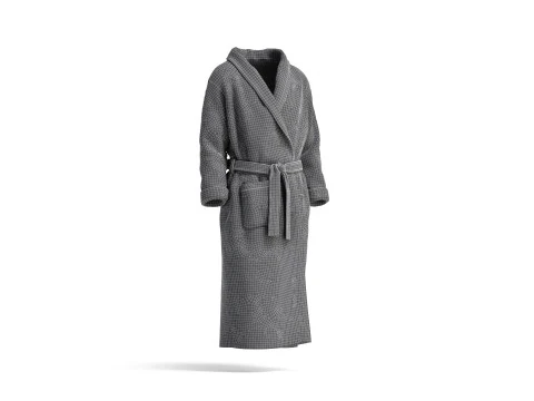 Black Hotel Bathrobe - fabric spa fleece housecoat 3D Model
