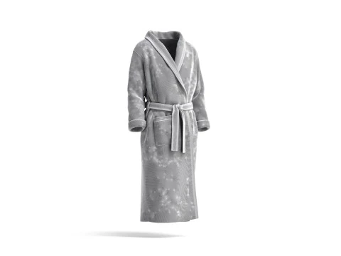 Black Hotel Bathrobe - fabric spa fleece housecoat 3D Model
