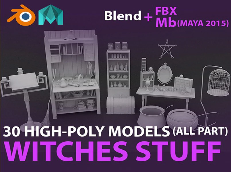 witches stuff 3D Model .c4d .max .obj .3ds .fbx .stl .blend