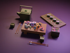 cartoon sushi set model 3D Model